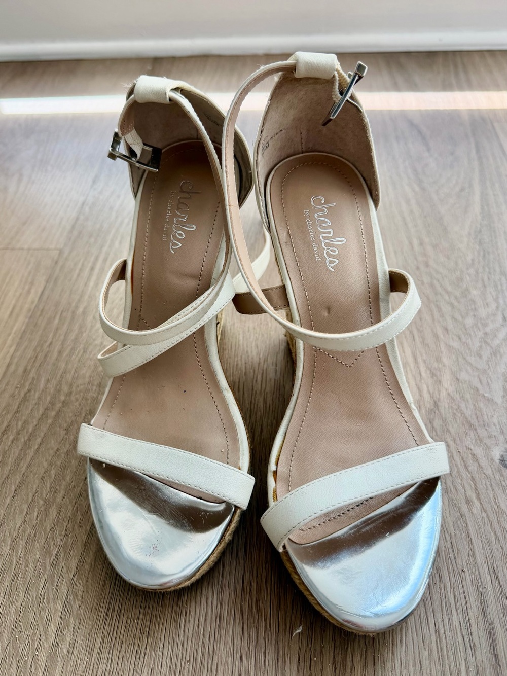 Charles by Charles David White Strappy Wedge Sandals